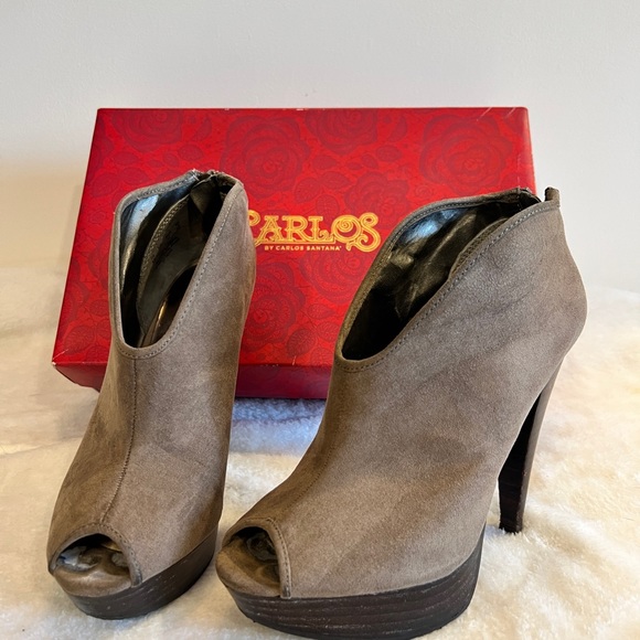 Peep Toe  Carlos Santana Brown suede platform booties - Picture 3 of 10